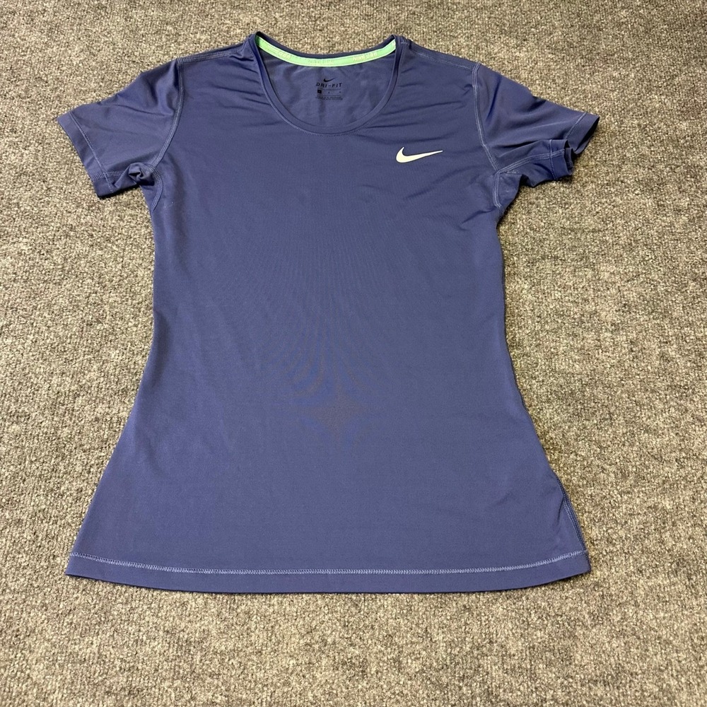 Nike Shirt Womens Size L Blue Dri-Fit Short Sleeve Slim Fit Athletic Gym Top
